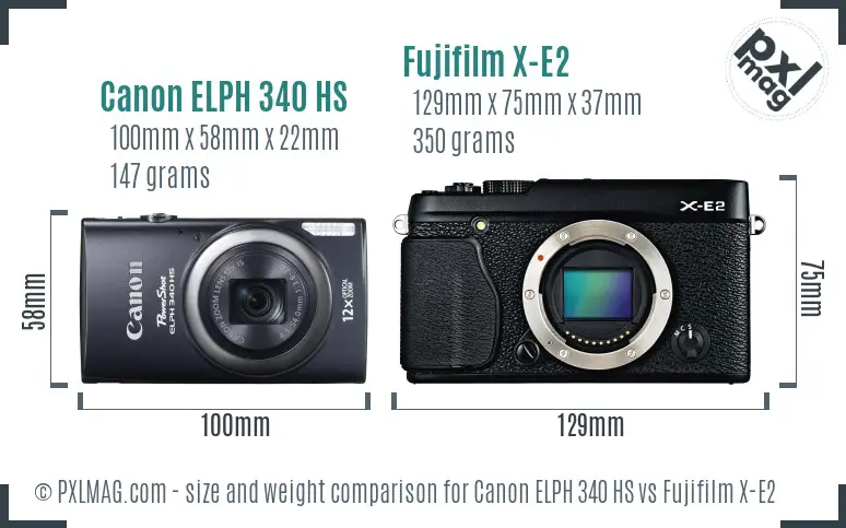 Canon ELPH 340 HS vs Fujifilm X-E2 size comparison
