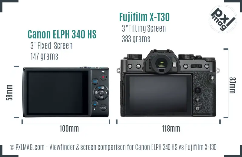 Canon ELPH 340 HS vs Fujifilm X-T30 Screen and Viewfinder comparison