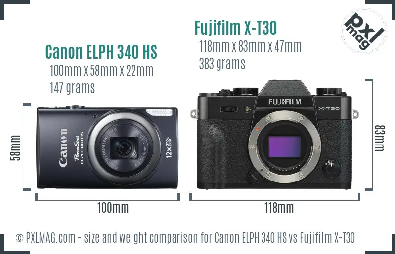 Canon ELPH 340 HS vs Fujifilm X-T30 size comparison