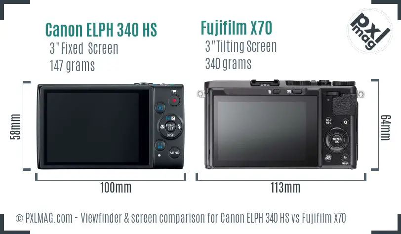 Canon ELPH 340 HS vs Fujifilm X70 Screen and Viewfinder comparison