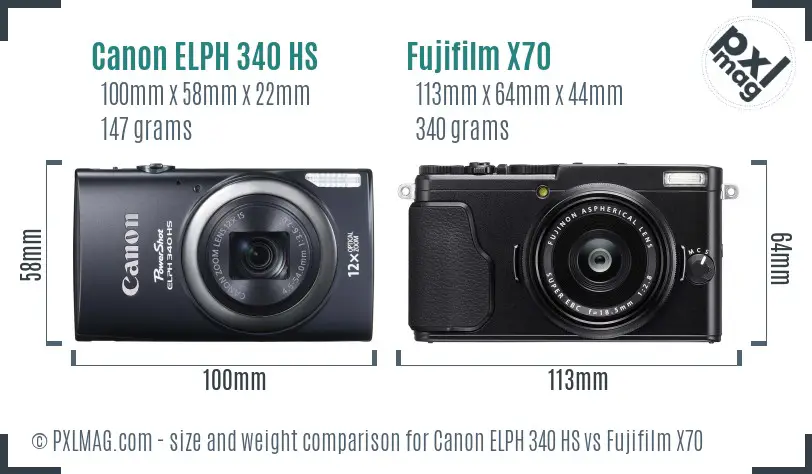 Canon ELPH 340 HS vs Fujifilm X70 size comparison
