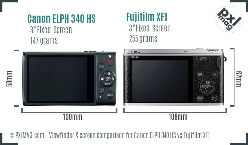 Canon ELPH 340 HS vs Fujifilm XF1 Screen and Viewfinder comparison