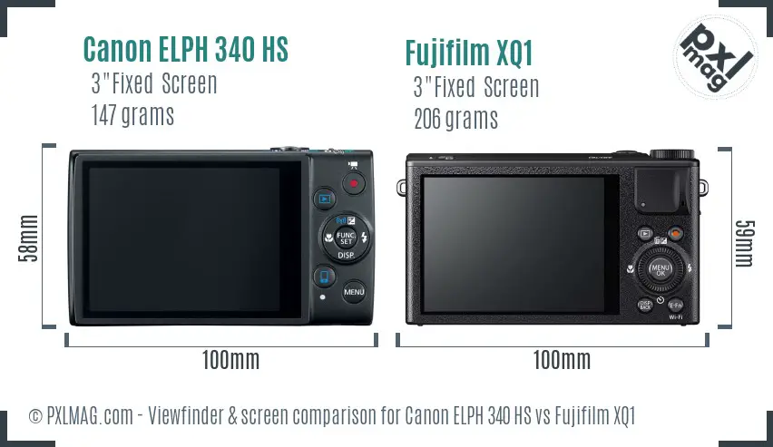 Canon ELPH 340 HS vs Fujifilm XQ1 Screen and Viewfinder comparison