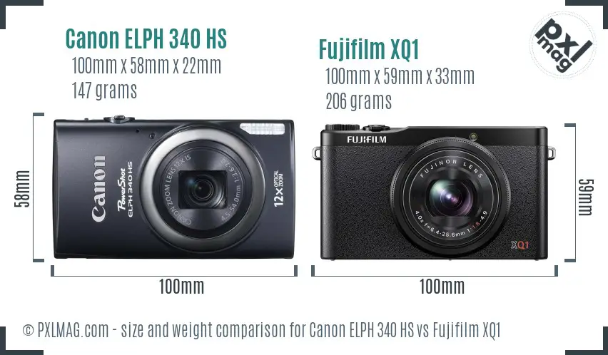 Canon ELPH 340 HS vs Fujifilm XQ1 size comparison