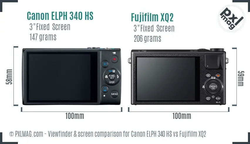 Canon ELPH 340 HS vs Fujifilm XQ2 Screen and Viewfinder comparison