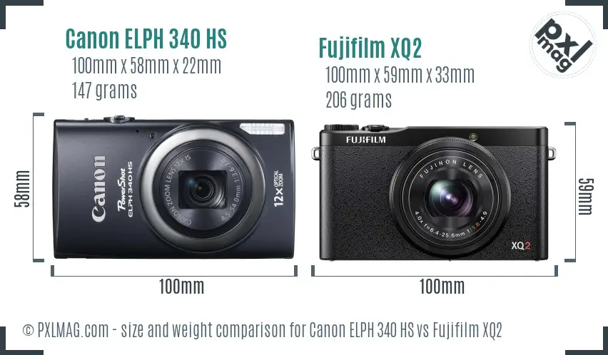 Canon ELPH 340 HS vs Fujifilm XQ2 size comparison