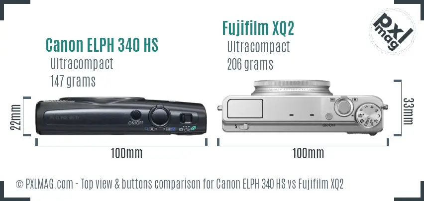 Canon ELPH 340 HS vs Fujifilm XQ2 top view buttons comparison