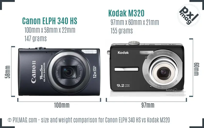 Canon ELPH 340 HS vs Kodak M320 size comparison