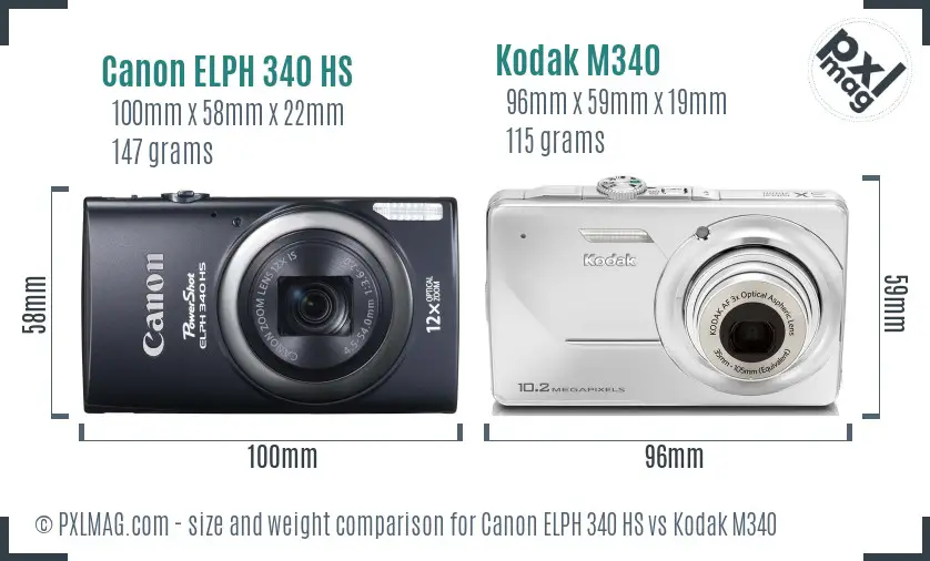 Canon ELPH 340 HS vs Kodak M340 size comparison