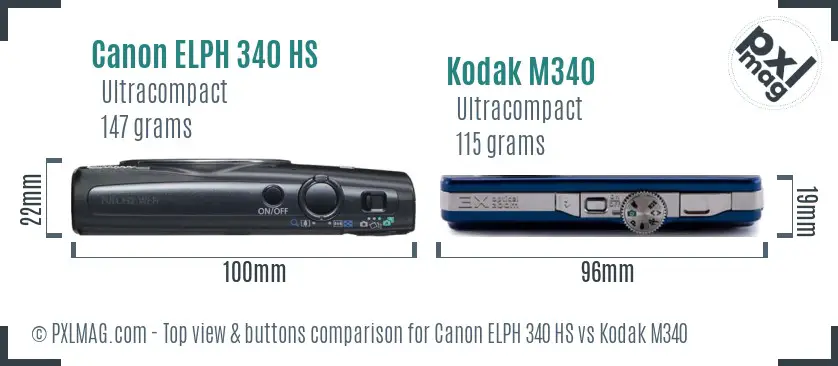 Canon ELPH 340 HS vs Kodak M340 top view buttons comparison