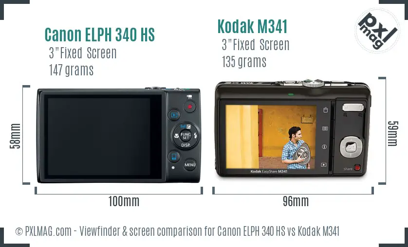 Canon ELPH 340 HS vs Kodak M341 Screen and Viewfinder comparison