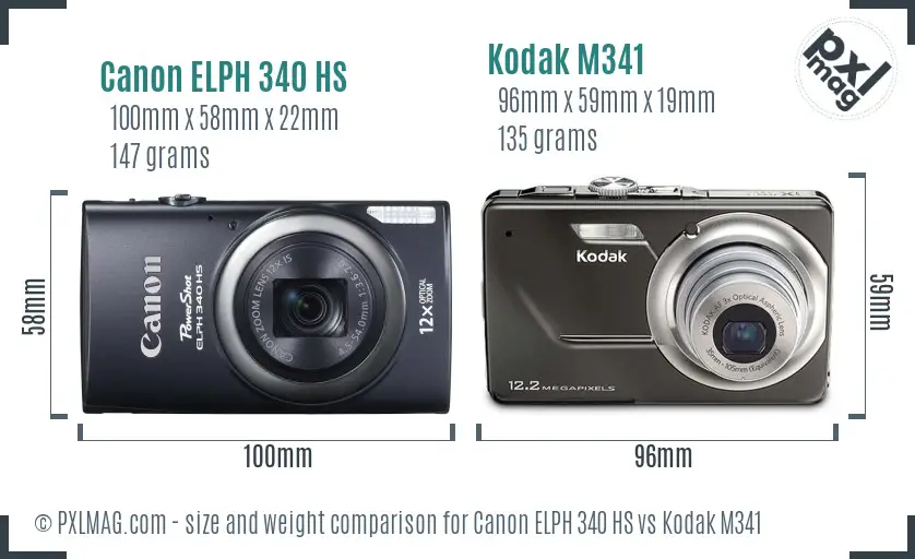 Canon ELPH 340 HS vs Kodak M341 size comparison