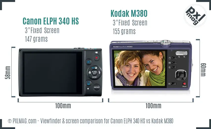 Canon ELPH 340 HS vs Kodak M380 Screen and Viewfinder comparison