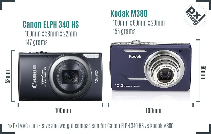 Canon ELPH 340 HS vs Kodak M380 size comparison