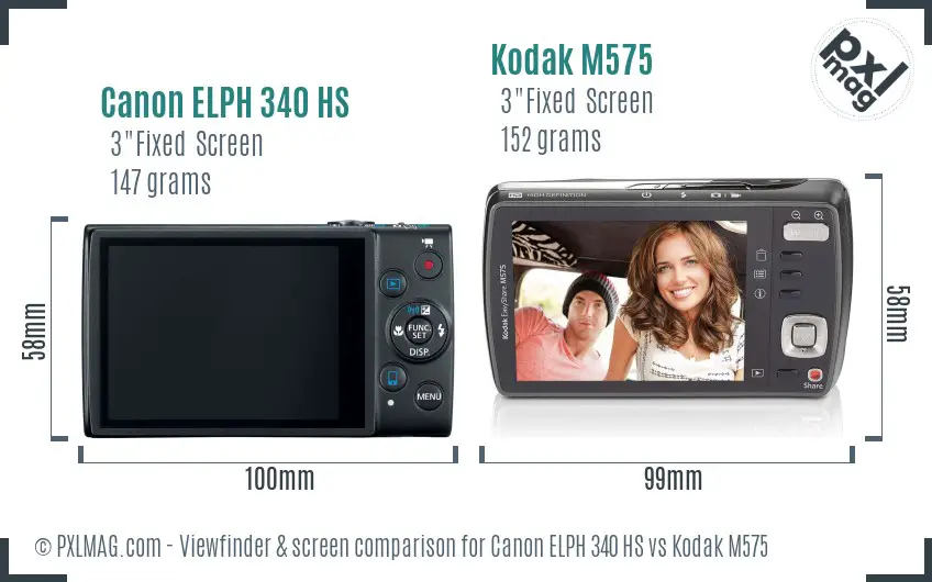 Canon ELPH 340 HS vs Kodak M575 Screen and Viewfinder comparison
