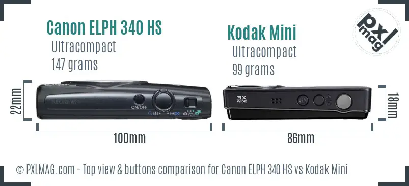 Canon ELPH 340 HS vs Kodak Mini top view buttons comparison