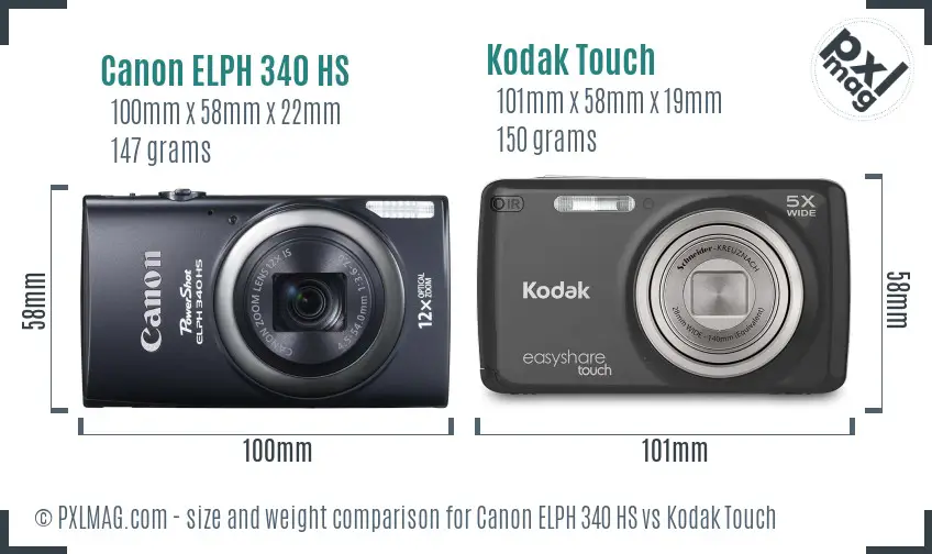 Canon ELPH 340 HS vs Kodak Touch size comparison