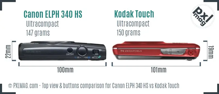 Canon ELPH 340 HS vs Kodak Touch top view buttons comparison