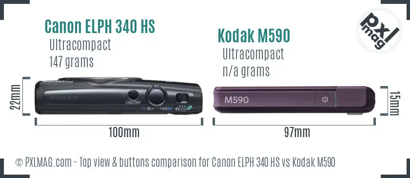 Canon ELPH 340 HS vs Kodak M590 top view buttons comparison Canon ELPH 340 HS vs Kodak M590 top view buttons comparison