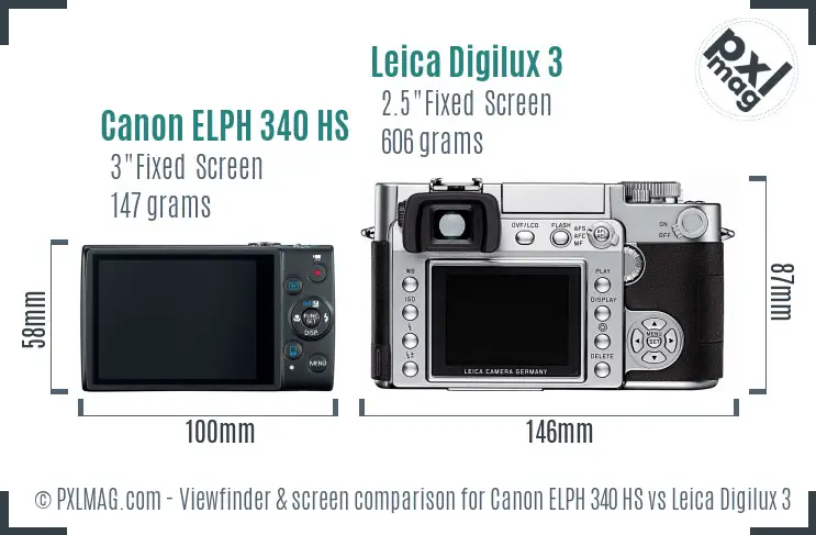 Canon ELPH 340 HS vs Leica Digilux 3 Screen and Viewfinder comparison Canon ELPH 340 HS vs Leica Digilux 3 Screen and Viewfinder comparison