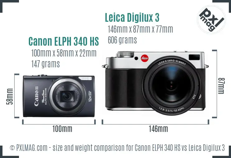 Canon ELPH 340 HS vs Leica Digilux 3 size comparison Canon ELPH 340 HS vs Leica Digilux 3 size comparison