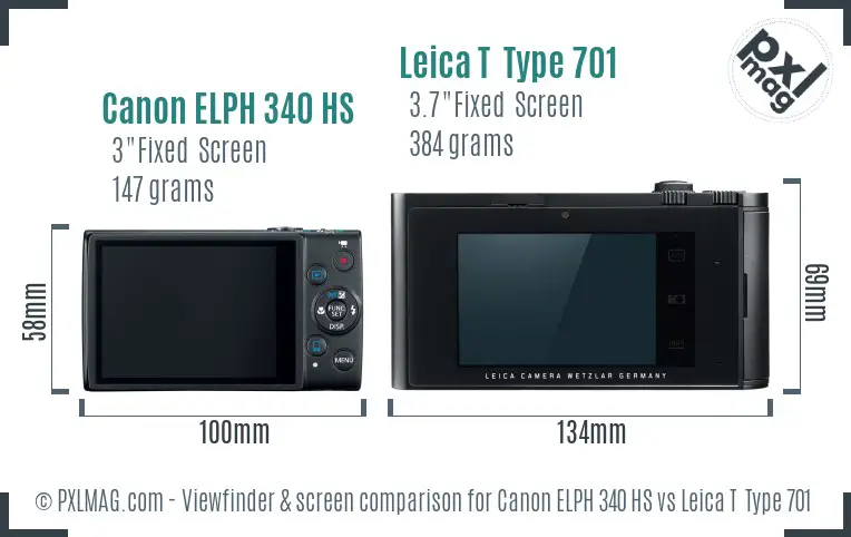 Canon ELPH 340 HS vs Leica T  Type 701 Screen and Viewfinder comparison