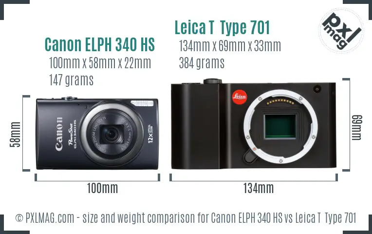 Canon ELPH 340 HS vs Leica T  Type 701 size comparison