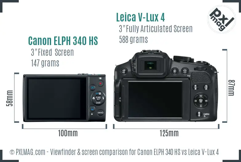 Canon ELPH 340 HS vs Leica V-Lux 4 Screen and Viewfinder comparison Canon ELPH 340 HS vs Leica V-Lux 4 Screen and Viewfinder comparison