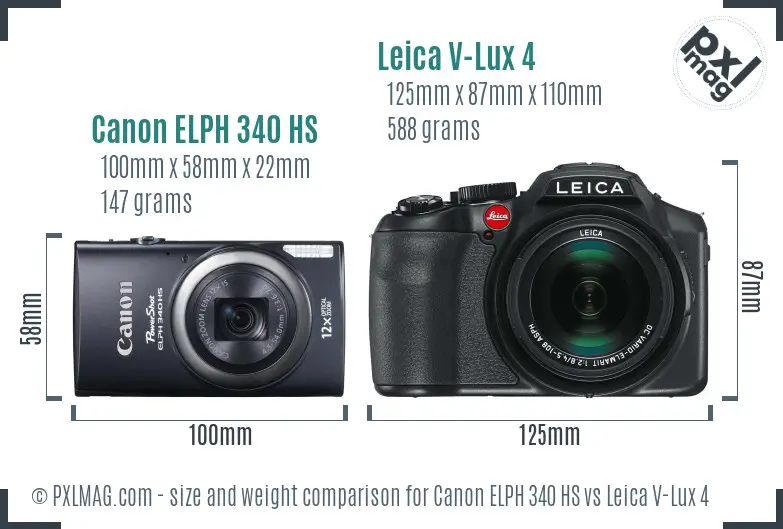 Canon ELPH 340 HS vs Leica V-Lux 4 size comparison Canon ELPH 340 HS vs Leica V-Lux 4 size comparison