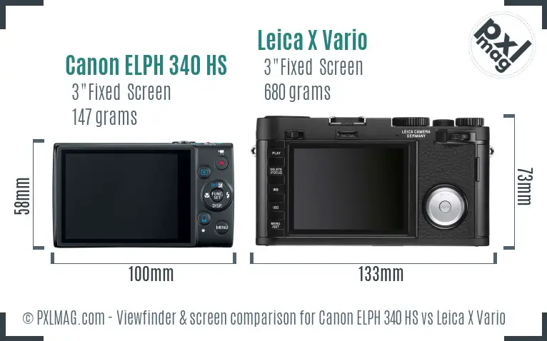 Canon ELPH 340 HS vs Leica X Vario Screen and Viewfinder comparison Canon ELPH 340 HS vs Leica X Vario Screen and Viewfinder comparison