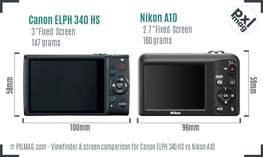 Canon ELPH 340 HS vs Nikon A10 Screen and Viewfinder comparison