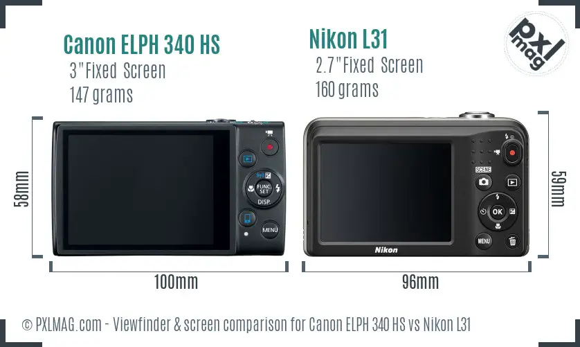 Canon ELPH 340 HS vs Nikon L31 Screen and Viewfinder comparison