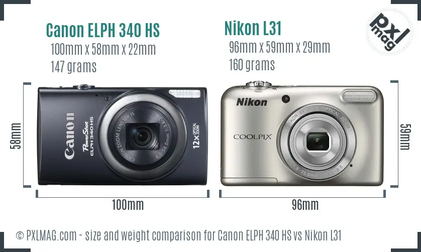 Canon ELPH 340 HS vs Nikon L31 size comparison