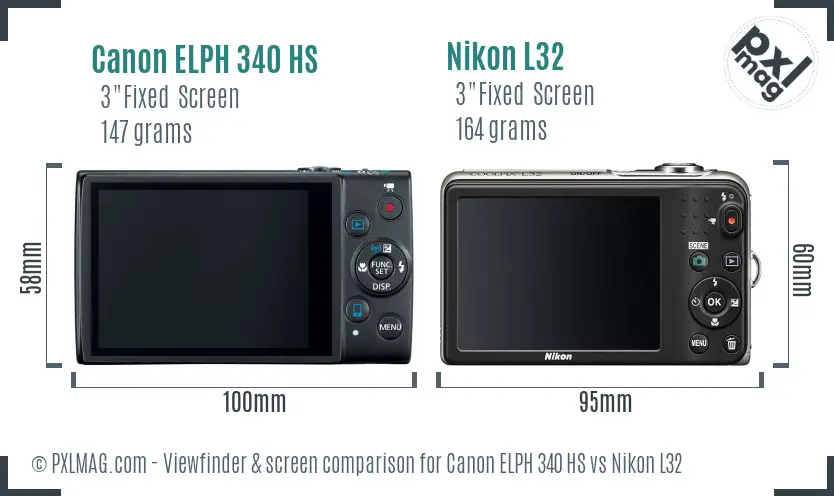 Canon ELPH 340 HS vs Nikon L32 Screen and Viewfinder comparison
