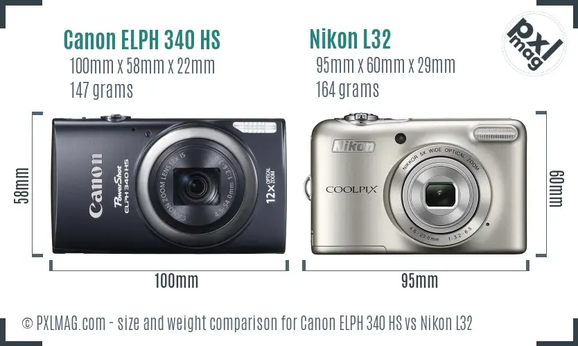Canon ELPH 340 HS vs Nikon L32 size comparison