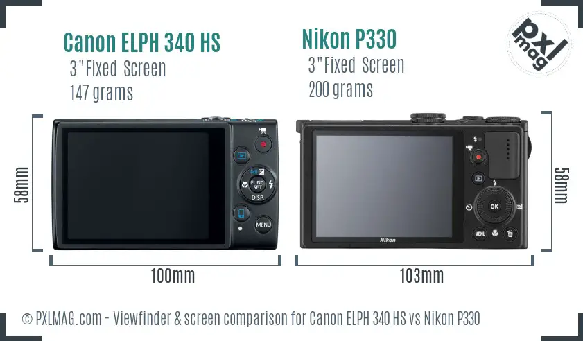 Canon ELPH 340 HS vs Nikon P330 Screen and Viewfinder comparison