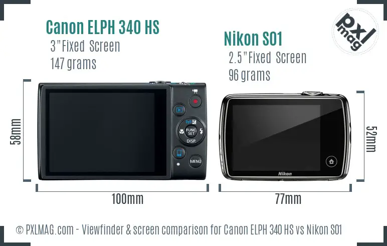Canon ELPH 340 HS vs Nikon S01 Screen and Viewfinder comparison