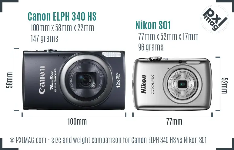 Canon ELPH 340 HS vs Nikon S01 size comparison