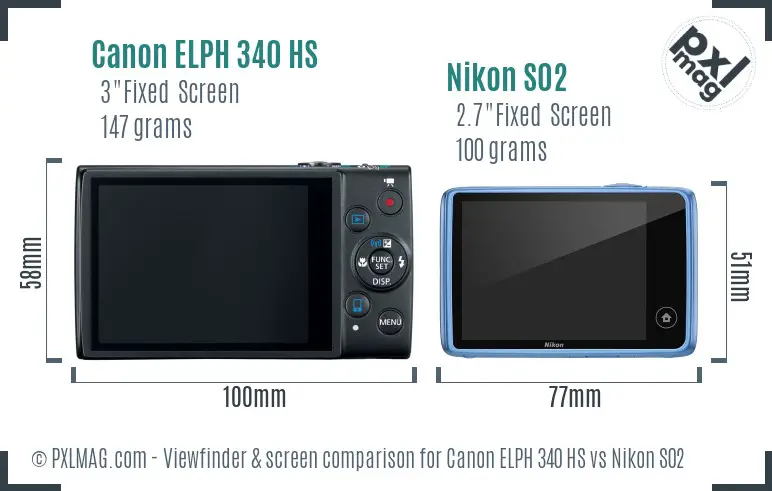 Canon ELPH 340 HS vs Nikon S02 Screen and Viewfinder comparison