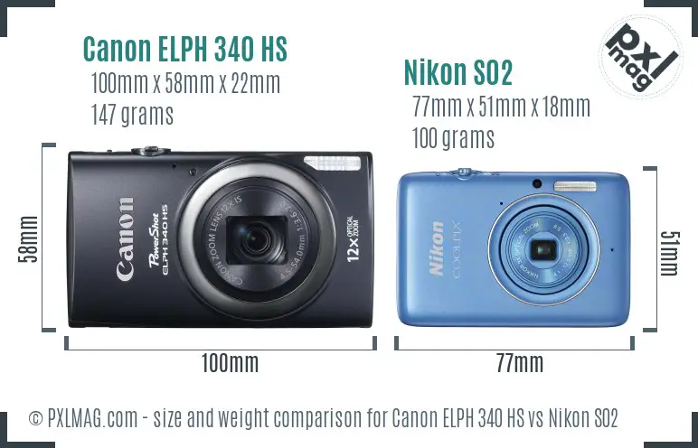 Canon ELPH 340 HS vs Nikon S02 size comparison