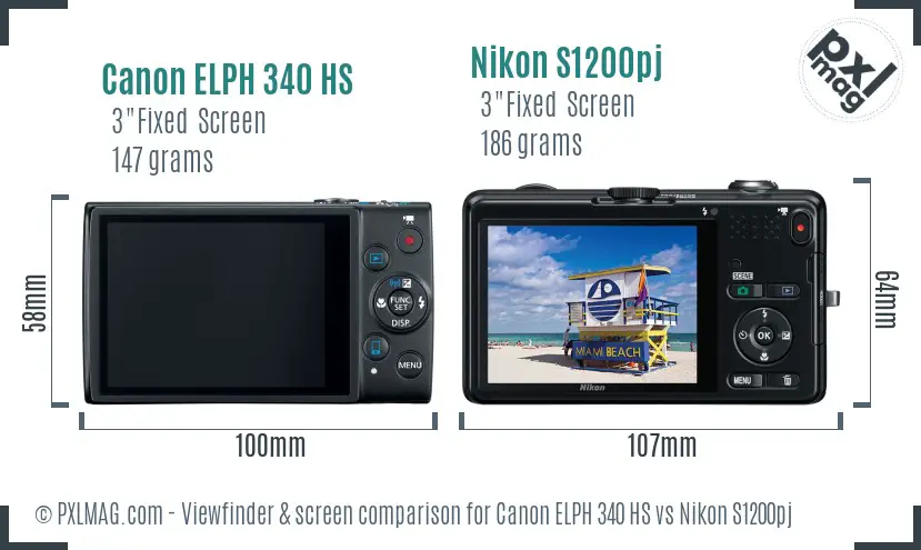 Canon ELPH 340 HS vs Nikon S1200pj Screen and Viewfinder comparison