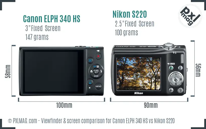 Canon ELPH 340 HS vs Nikon S220 Screen and Viewfinder comparison