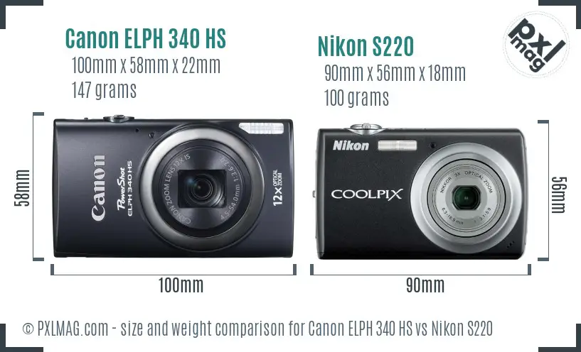 Canon ELPH 340 HS vs Nikon S220 size comparison