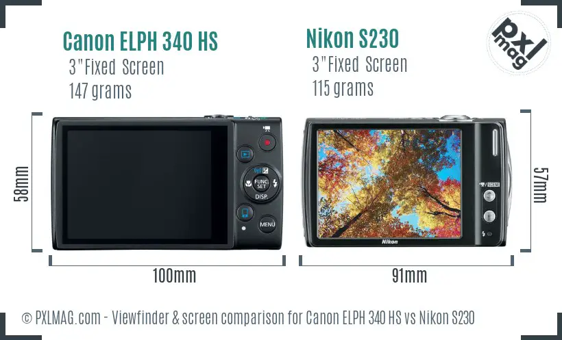 Canon ELPH 340 HS vs Nikon S230 Screen and Viewfinder comparison Canon ELPH 340 HS vs Nikon S230 Screen and Viewfinder comparison