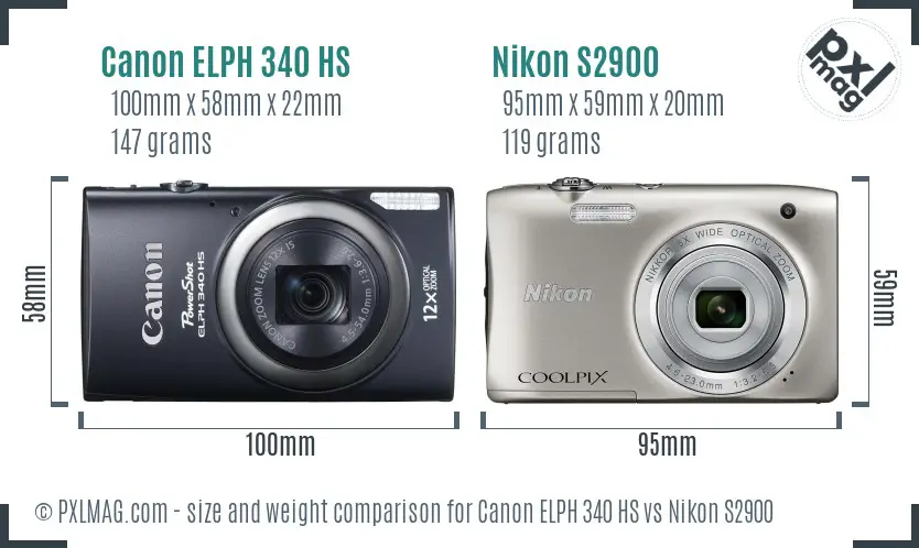 Canon ELPH 340 HS vs Nikon S2900 size comparison