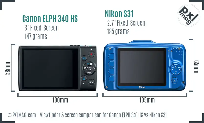 Canon ELPH 340 HS vs Nikon S31 Screen and Viewfinder comparison