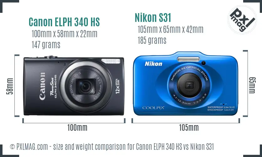 Canon ELPH 340 HS vs Nikon S31 size comparison