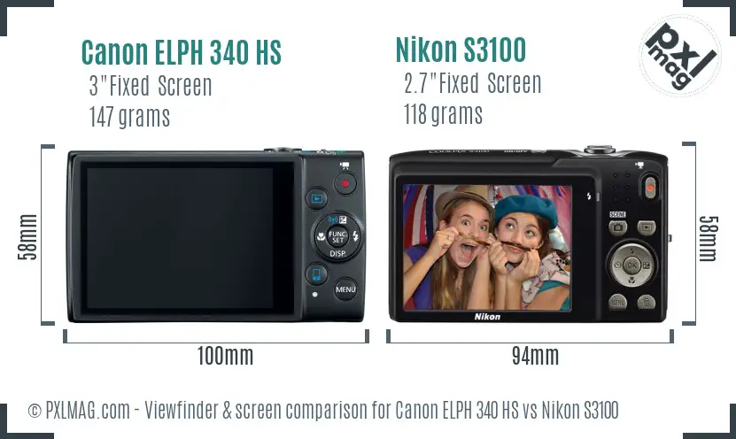 Canon ELPH 340 HS vs Nikon S3100 Screen and Viewfinder comparison Canon ELPH 340 HS vs Nikon S3100 Screen and Viewfinder comparison