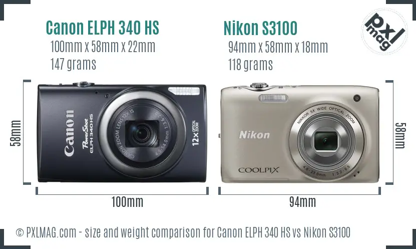 Canon ELPH 340 HS vs Nikon S3100 size comparison Canon ELPH 340 HS vs Nikon S3100 size comparison