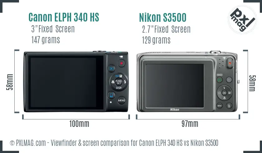 Canon ELPH 340 HS vs Nikon S3500 Screen and Viewfinder comparison Canon ELPH 340 HS vs Nikon S3500 Screen and Viewfinder comparison